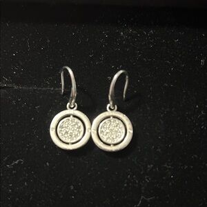 EUC Michael Kors Sterling Silver Pave Circle Drop Earrings - White